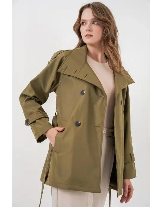 Kruvaze Yaka Kısa Trençkot 5980 - Haki
