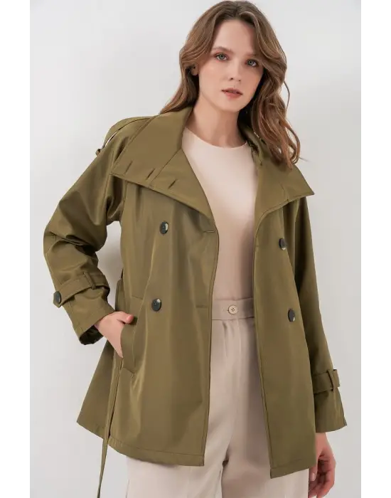 Kruvaze Yaka Kısa Trençkot 5980 - Haki