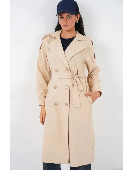 Kruvaze Yaka Trençkot 5978 - Bej