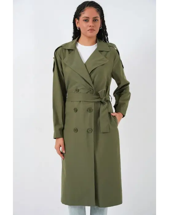 Kruvaze Yaka Trençkot 5978 - Haki