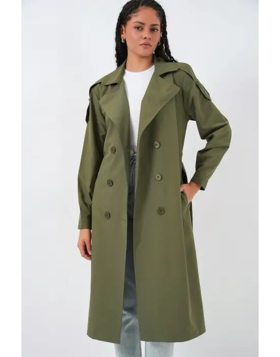 Kruvaze Yaka Trençkot 5978 - Haki