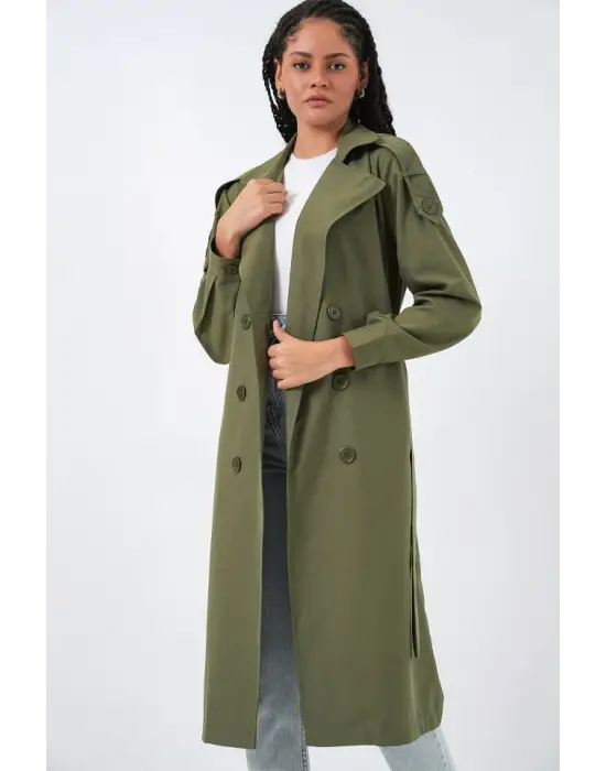 Kruvaze Yaka Trençkot 5978 - Haki