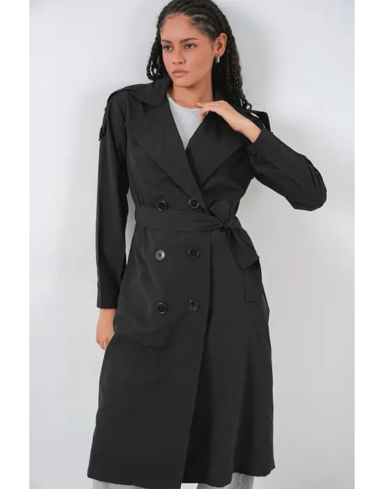 Göz Alıcı Trençkot - Siyah