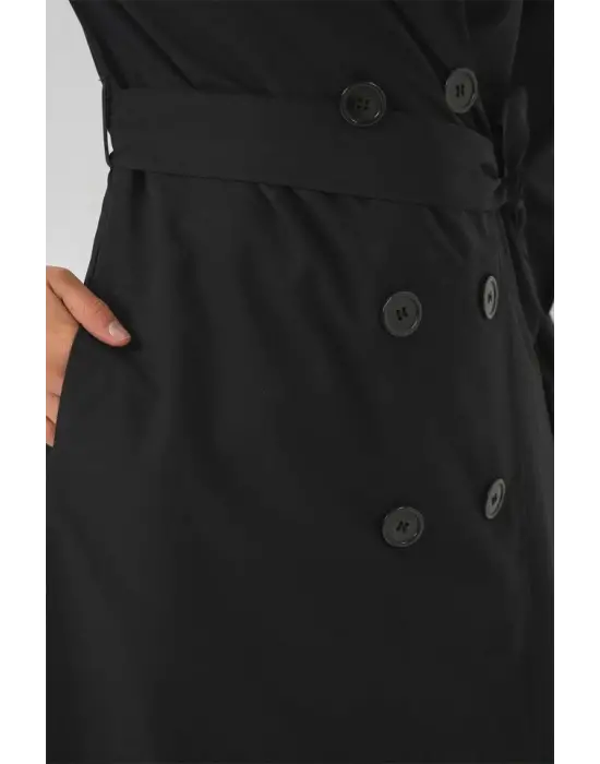 Kruvaze Yaka Trençkot 5978 - Siyah