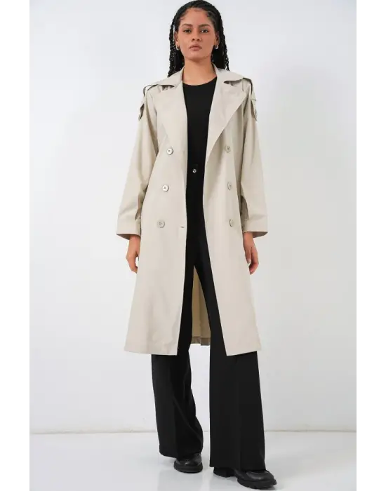 Kruvaze Yaka Trençkot 5978 - Taş