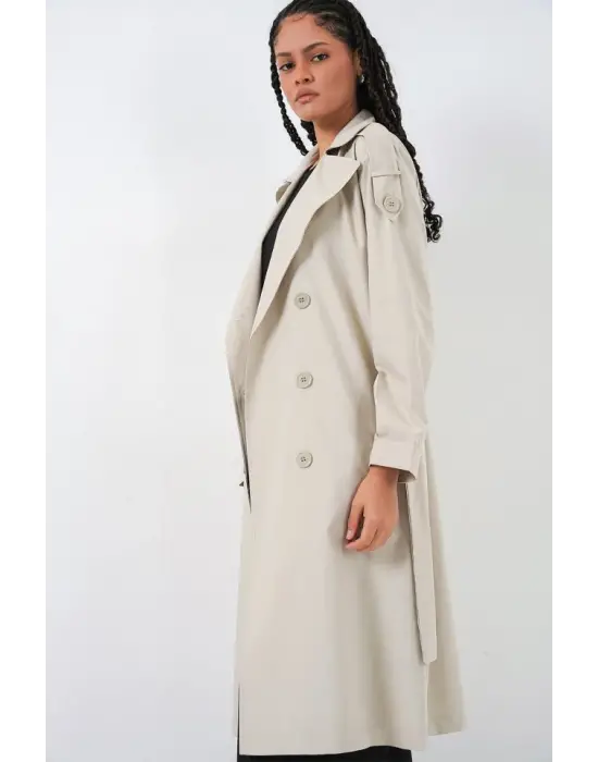 Kruvaze Yaka Trençkot 5978 - Taş