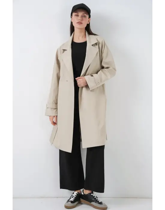 Kruvaze Yaka Trençkot 5987 - Bej