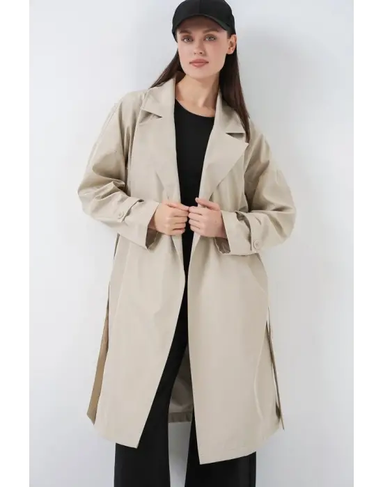 Kruvaze Yaka Trençkot 5987 - Bej