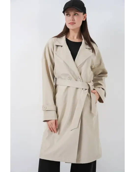 Kruvaze Yaka Trençkot 5987 - Bej