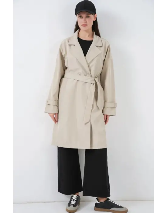 Kruvaze Yaka Trençkot 5987 - Bej