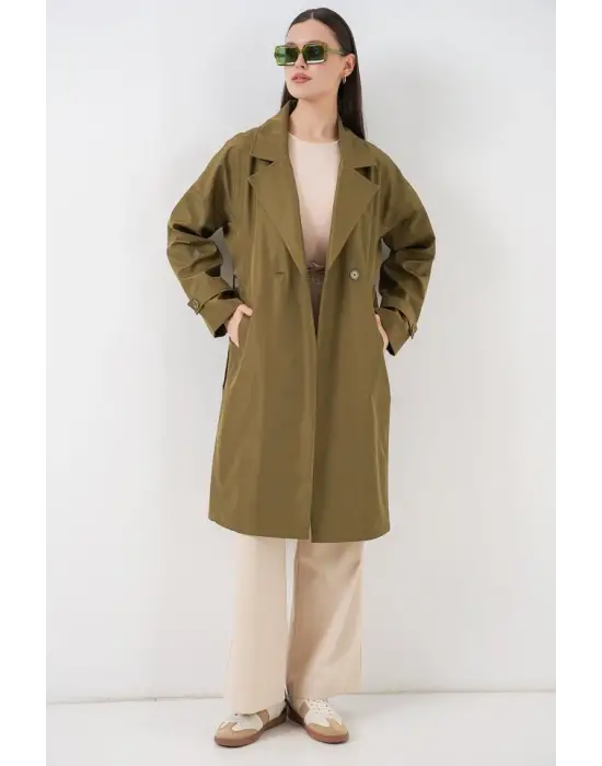 Kruvaze Yaka Trençkot 5987 - Haki