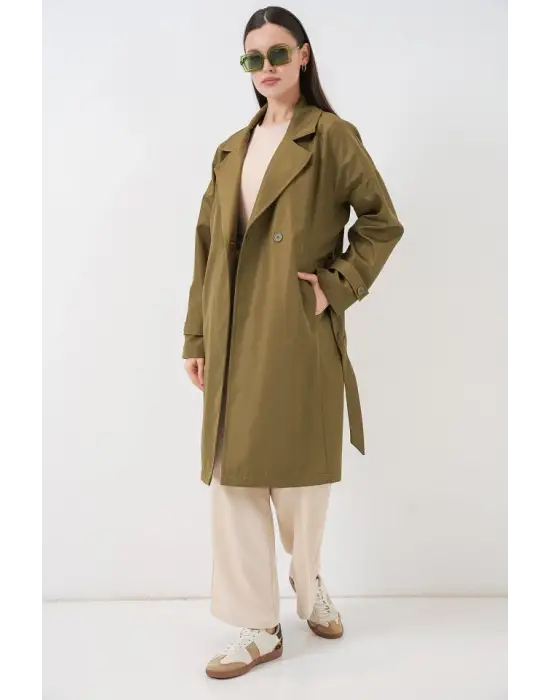 Kruvaze Yaka Trençkot 5987 - Haki