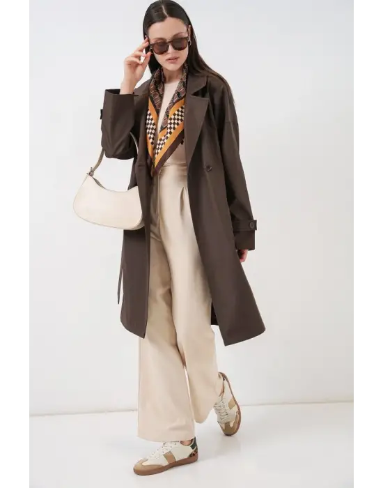 Kruvaze Yaka Trençkot 5987 - Kahverengi