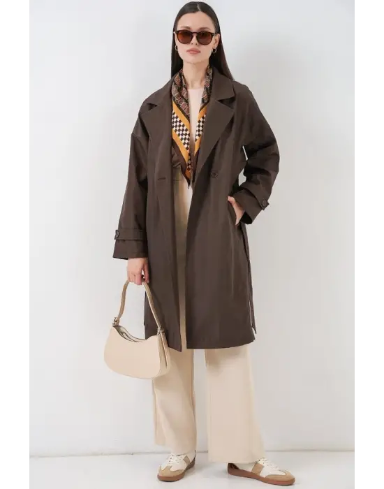 Kruvaze Yaka Trençkot 5987 - Kahverengi