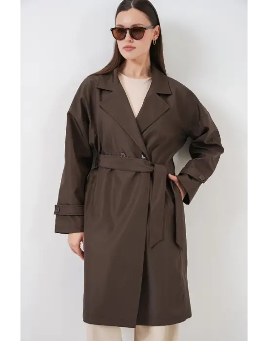 Kruvaze Yaka Trençkot 5987 - Kahverengi
