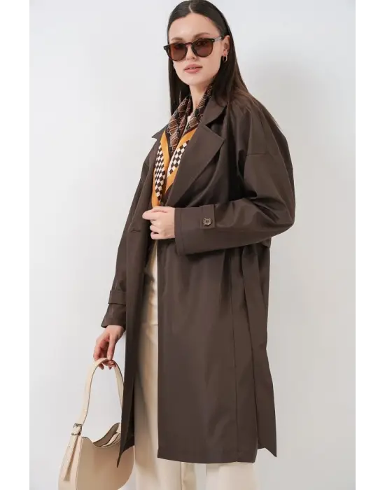 Kruvaze Yaka Trençkot 5987 - Kahverengi