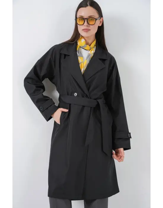 Kruvaze Yaka Trençkot 5987 - Siyah