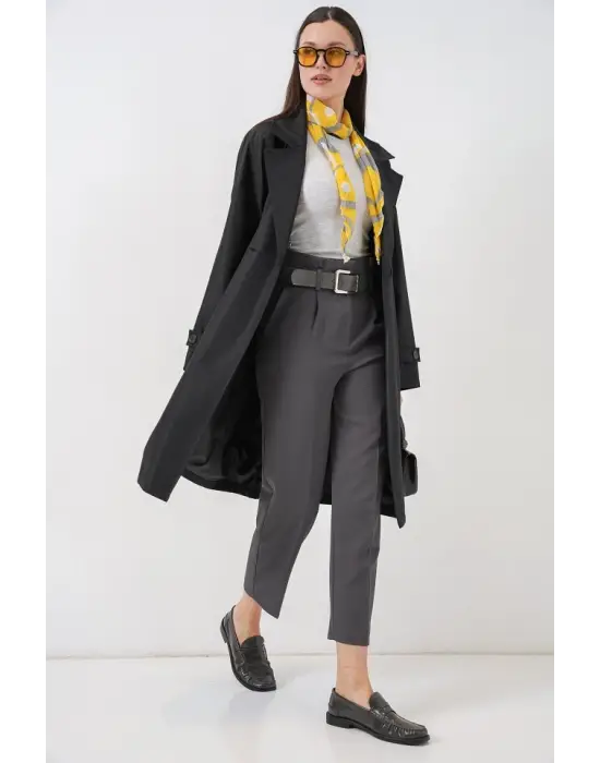 Kruvaze Yaka Trençkot 5987 - Siyah