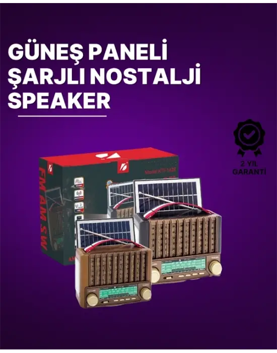 Ktf-1428 Güneş Paneli Şarjlı Nostaljik Bluetooth Hoparlör – Fm/am/sw Radyo, Usb/sd Desteği, Taşınabilir Tasarım