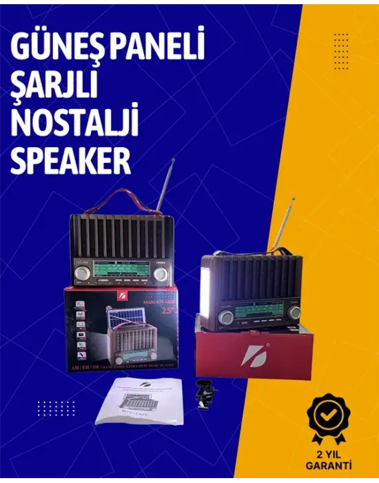 Ktf-1428 Solar Enerjiyle Şarj Olabilen Bluetooth Nostalji Hoparlör – Taşınabilir, Güçlü Ses, Mp3 Okuyucu