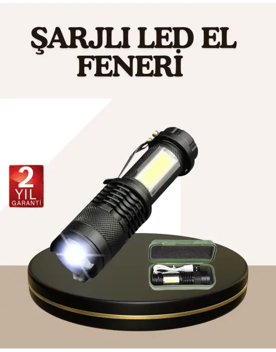 Küçük Boy Şarjlı Led El Feneri Taşınabilir Klipsli