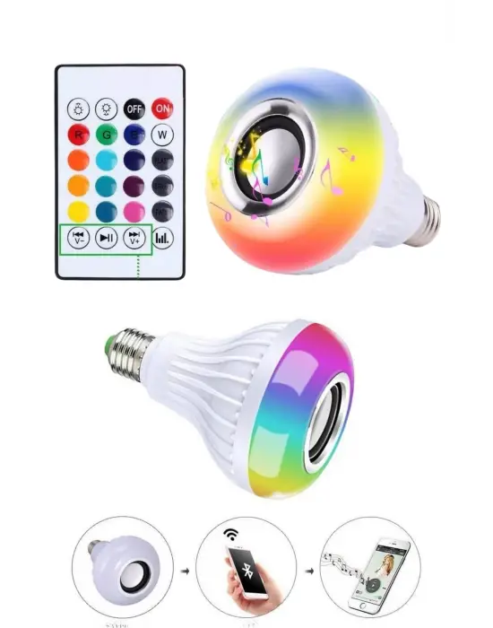 Kumandalı Rgb Led Işık Bluetooth Hoparlör Ses Lambası Renkli Ampul