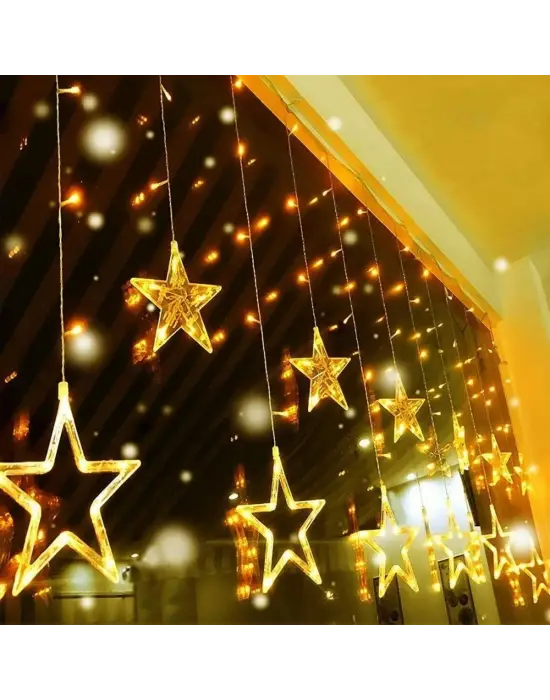 Kumandalı Yıldız Figürlü 12 Sarkıtlı 120 LED Uzaktan Kumandalı Dekor Işık – Masaüstü ve Ortam Aydınlatması