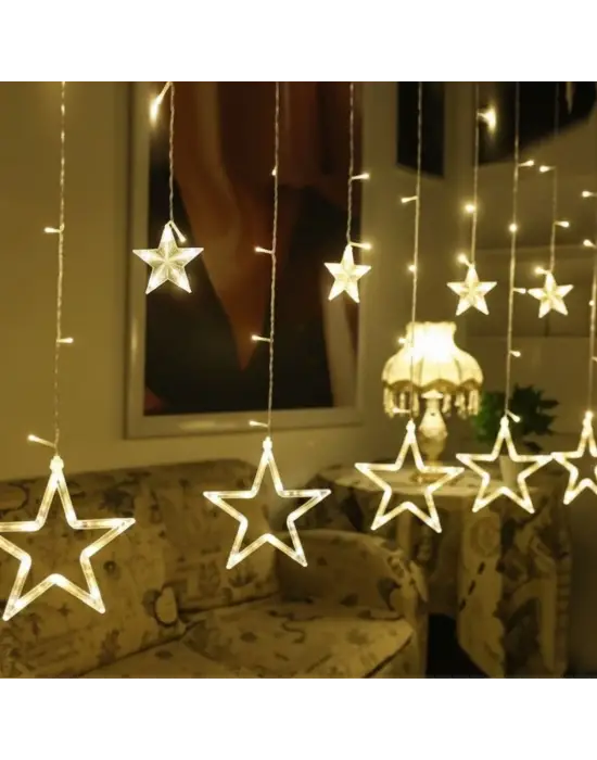 Kumandalı Yıldız Figürlü 12 Sarkıtlı 120 LED Uzaktan Kumandalı Dekor Işık – Masaüstü ve Ortam Aydınlatması