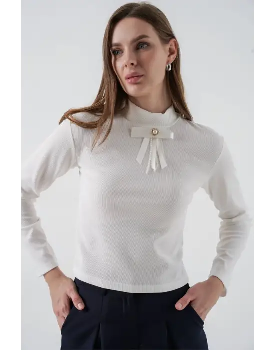 Kurdale Detay Uzun Kollu Bluz 977 - Beyaz