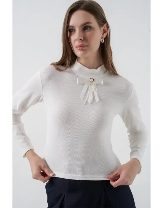 Kurdale Detay Uzun Kollu Bluz 977 - Beyaz