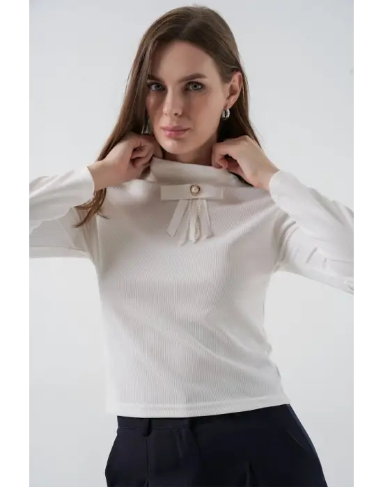 Kurdale Detay Uzun Kollu Bluz 977 - Beyaz