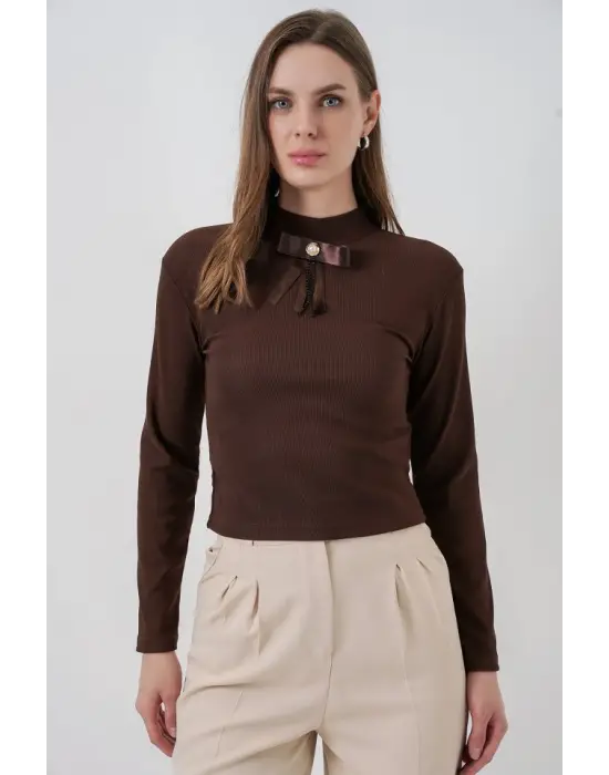 Kurdale Detay Uzun Kollu Bluz 977 - Kahverengi