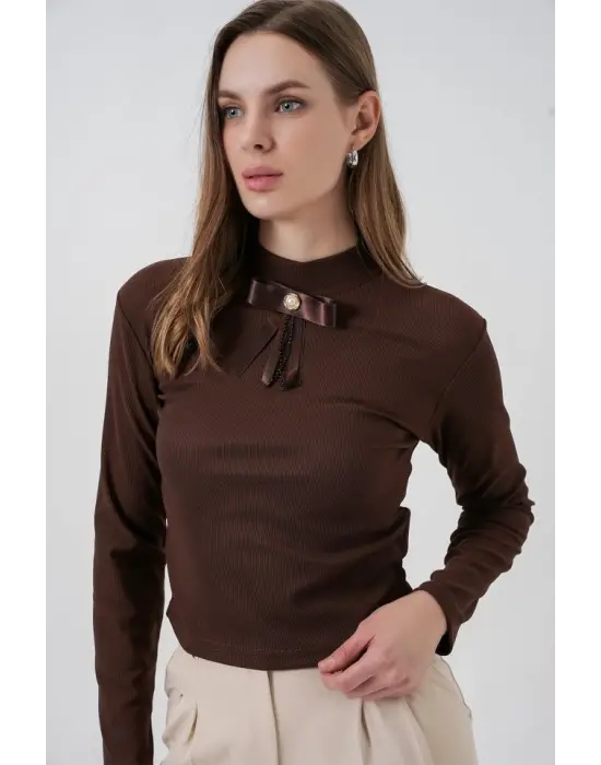 Kurdale Detay Uzun Kollu Bluz 977 - Kahverengi