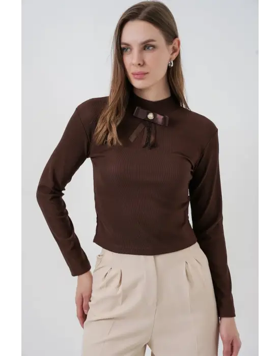 Kurdale Detay Uzun Kollu Bluz 977 - Kahverengi