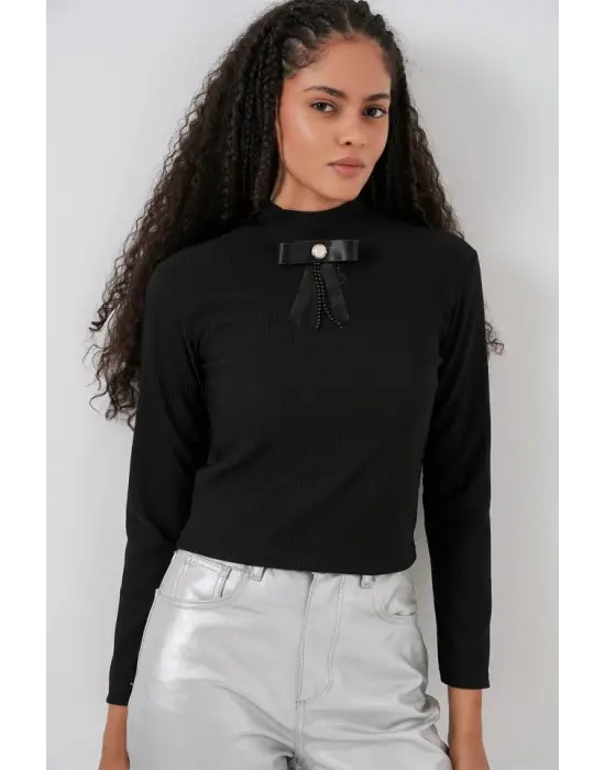 Kurdale Detay Uzun Kollu Bluz 977 - Siyah