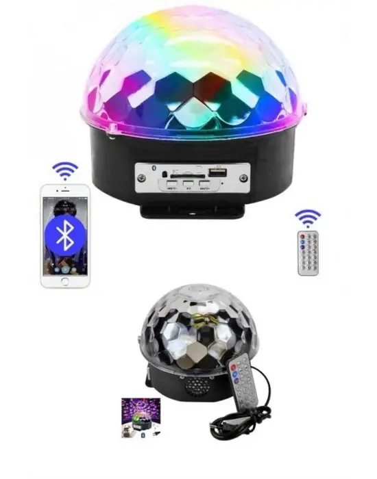Küre Disko Topu Müzik Çalar Renkli Lazer Işıklı Bluetooth Disko Parti Işığı Kumandalı