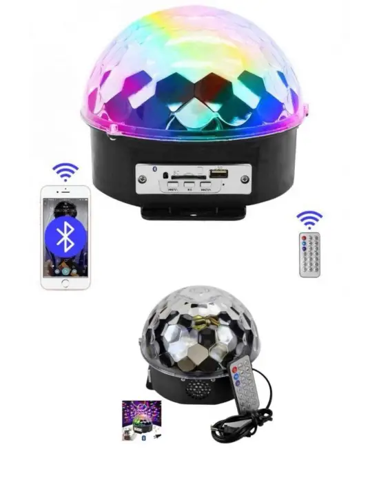 Küre Disko Topu Müzik Çalar Renkli Lazer Işıklı Bluetooth Disko Parti Işığı Kumandalı