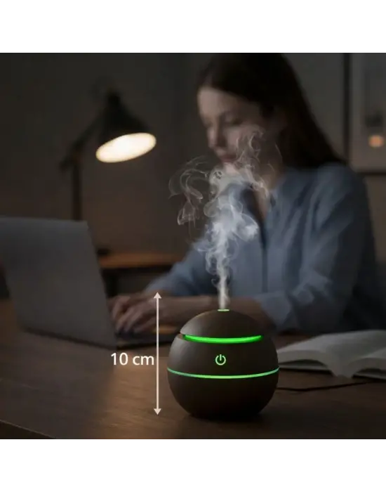 Küre Model Akasya Renk Hava Nemlendirici – Ultrasonik Soğuk Buhar Makinesi, LED Işıklı Masaüstü Oda Nemlendirici