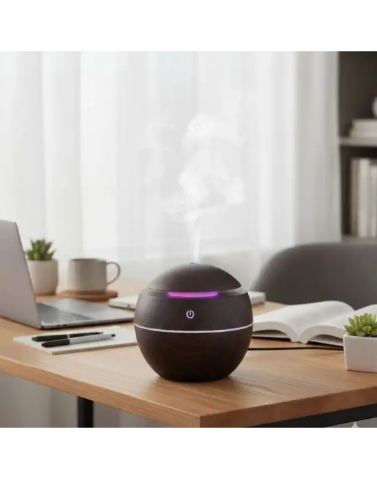 Küre Model Akasya Renk Hava Nemlendirici – Ultrasonik Soğuk Buhar Makinesi, LED Işıklı Masaüstü Oda Nemlendirici
