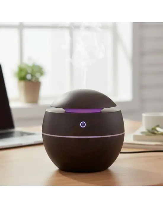 Küre Model Akasya Renk Hava Nemlendirici – Ultrasonik Soğuk Buhar Makinesi, LED Işıklı Masaüstü Oda Nemlendirici