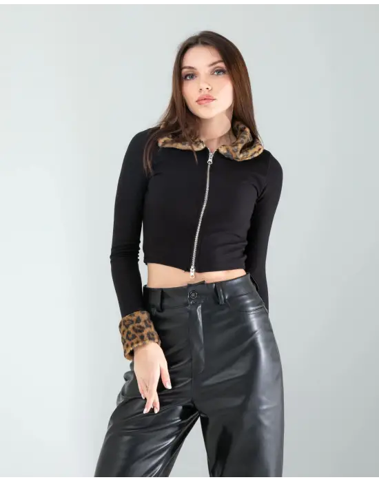 Omarı Kürk Detaylı Şık Crop Ceket