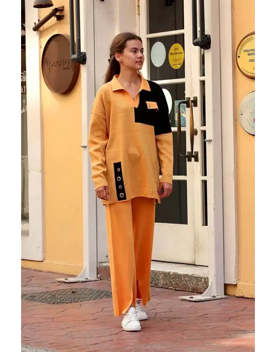 Omarı Hardal Renkli Kuş Gözü Triko Takım