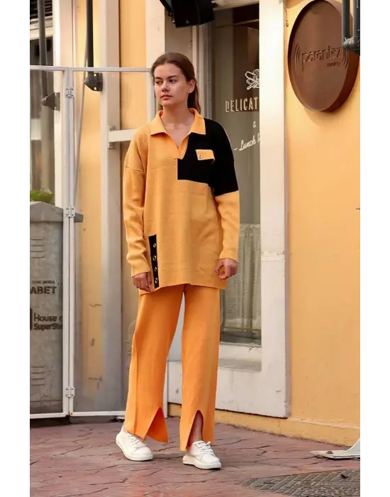 Omarı Hardal Renkli Kuş Gözü Triko Takım