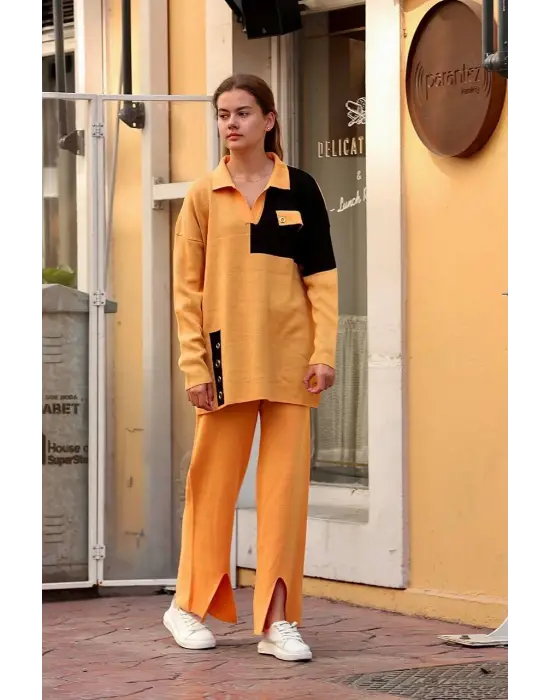 Omarı Hardal Renkli Kuş Gözü Triko Takım