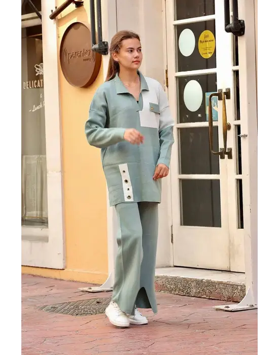 Kuş gözü triko takım Mint