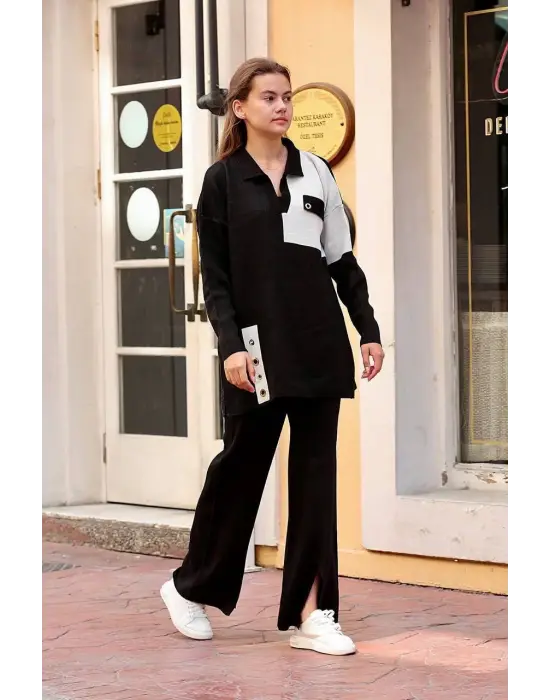 Omarı Siyah Kuş Gözü Triko Takım