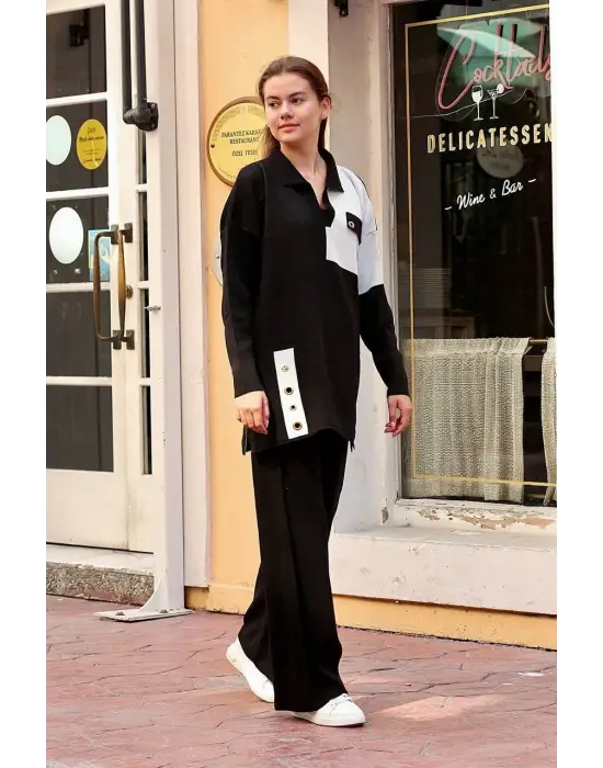 Omarı Siyah Kuş Gözü Triko Takım