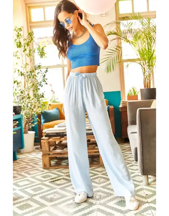 Omarı Açık Mavi Viscon Palazzo Pantolon