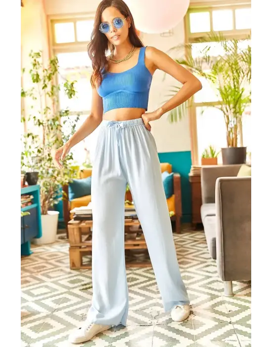 Omarı Açık Mavi Viscon Palazzo Pantolon