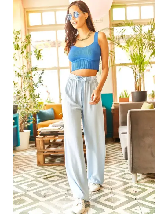 Omarı Açık Mavi Viscon Palazzo Pantolon